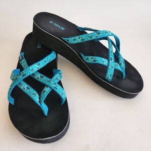 Teva Mush Mandalyn Ola 2 Wedge Sandals Flip Flops Size 11  Turquoise Floral